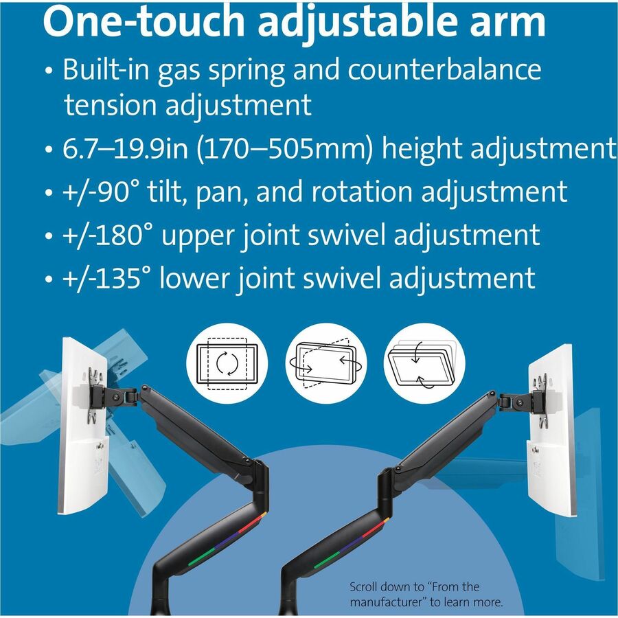 Kensington SmartFit Mounting Arm for Monitor, Curved Screen Display, Flat Panel Display - Black - Landscape/Portrait