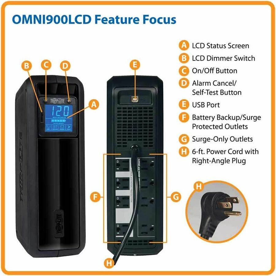 Tower - 20 Hour Recharge - 3 Minute Stand-by - 110 V AC Input - 120 V AC, 120 V AC Output - Pulse-width Modulated Sine Wave - USB - 8 x NEMA 5-15R Receptacle(s)