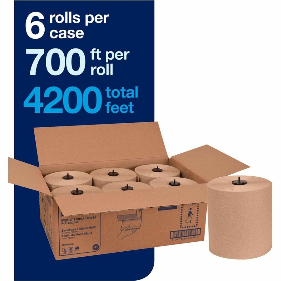 1 Ply - 7.68" Width x 700 ft Length - 884 Sheets/Roll - Nature - Paper - 6 / Carton