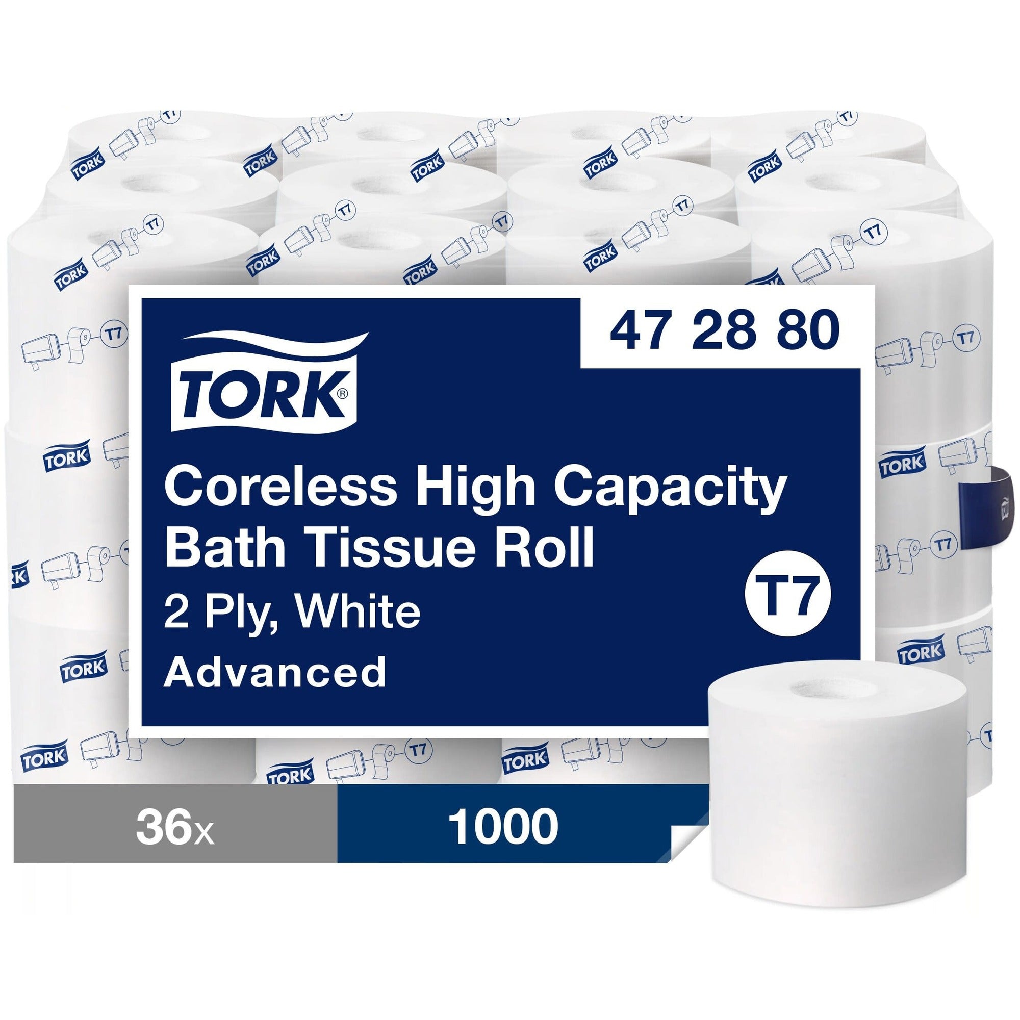 2 Ply4" Length - 1000 Sheets/Roll - 4.75" Roll Diameter - White - 36 / Carton