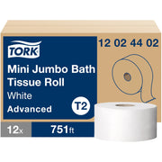 2 Ply - 7.36" Roll Diameter - 2 11/32" Core - White - Fiber - 12 / Carton