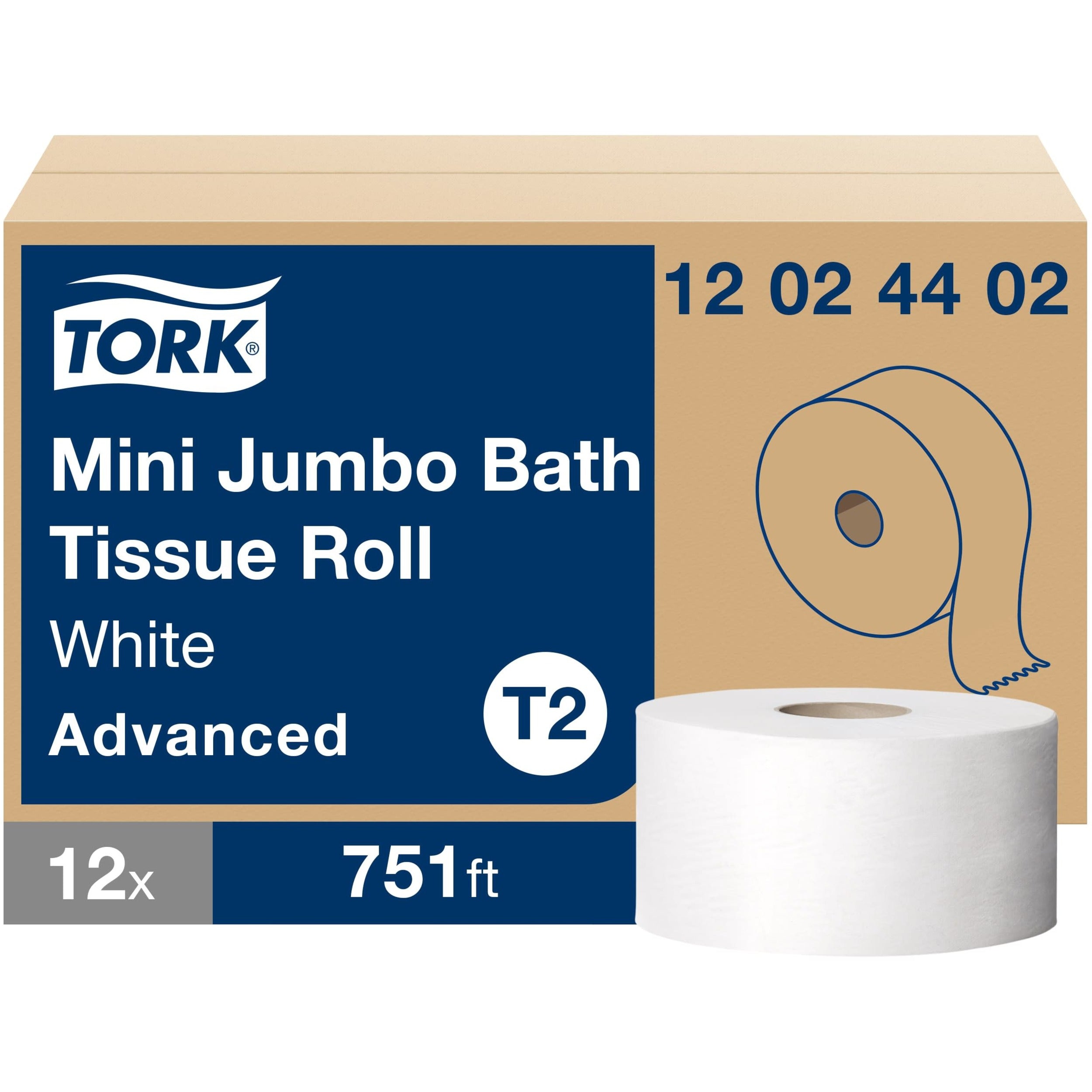 2 Ply - 7.36" Roll Diameter - 2 11/32" Core - White - Fiber - 12 / Carton