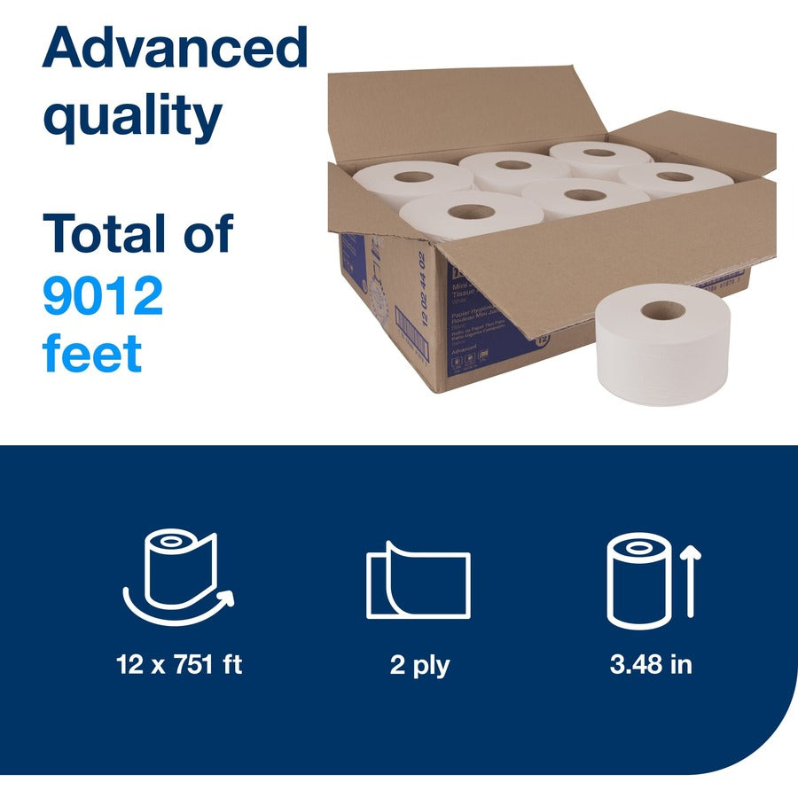 2 Ply - 7.36" Roll Diameter - 2 11/32" Core - White - Fiber - 12 / Carton