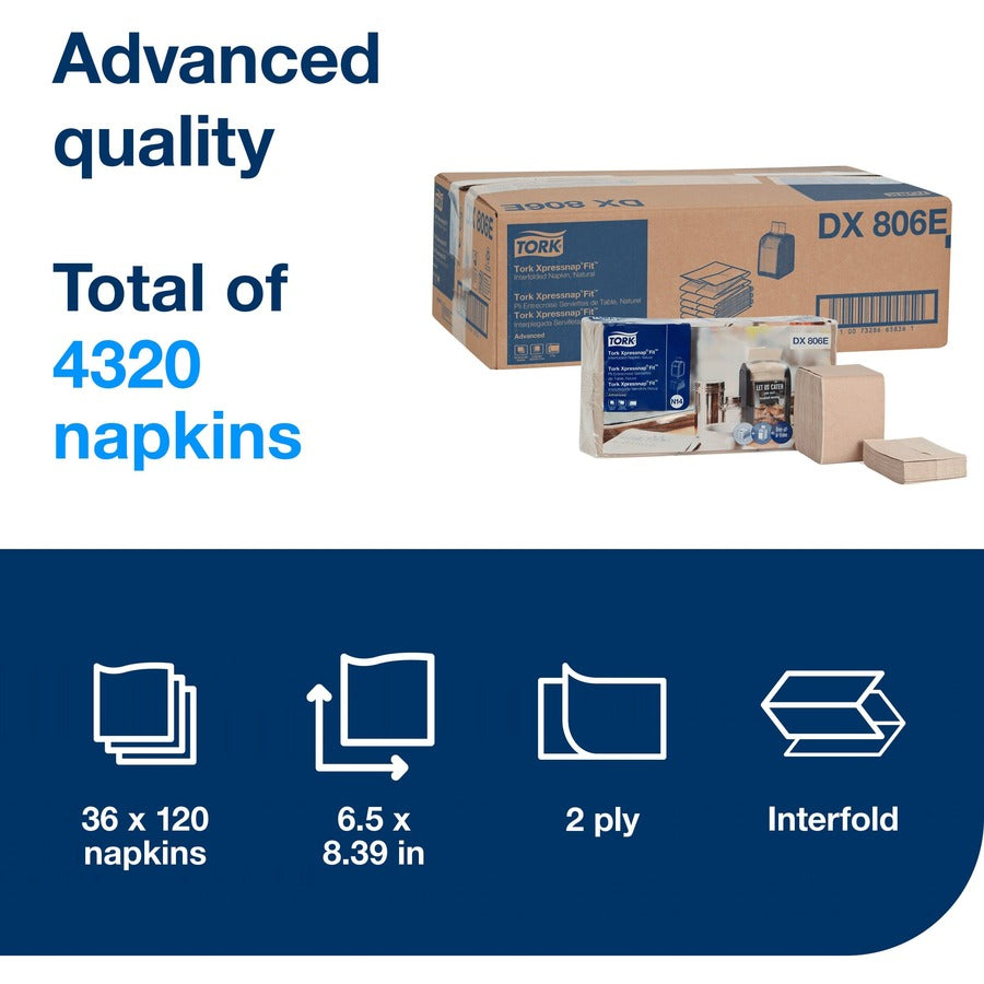 2 Ply - Interfolded - 6.50" Width x 8.39" Length - Natural - Paper, Fiber - 120/Pack - 36 / Carton