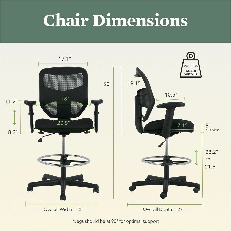 HON Prominent Task Chair - Black Seat Color - Fabric Seat Material - Black Back Color - Mesh Back Material - Black Frame Color - High Back - Armrest - 1 Each