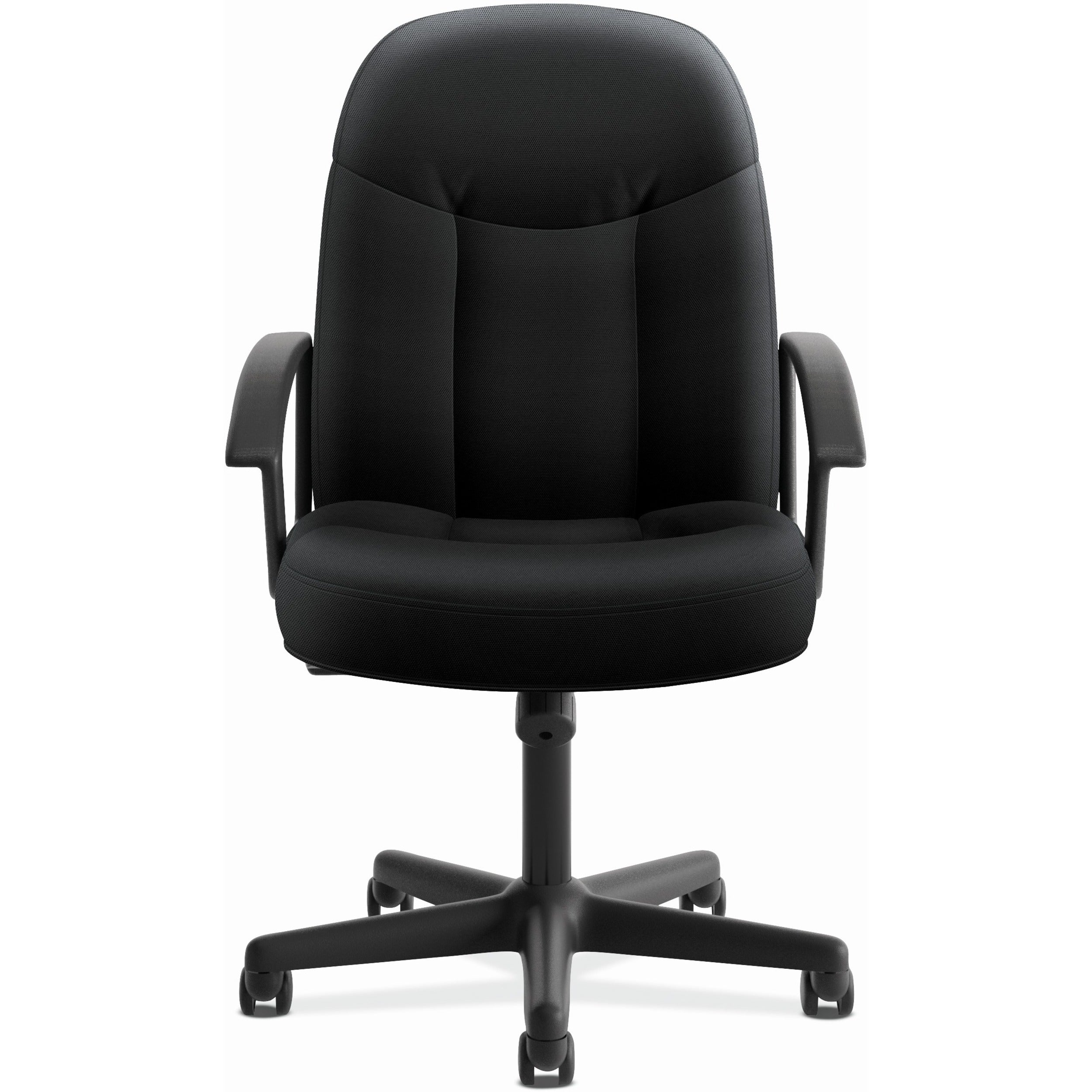 HON High-Back Executive Chair - Polyester Seat Material - Black Back Color - Polyester Back Material - Black Frame Color - High Back - 5-star Base - Armrest - 1 Each