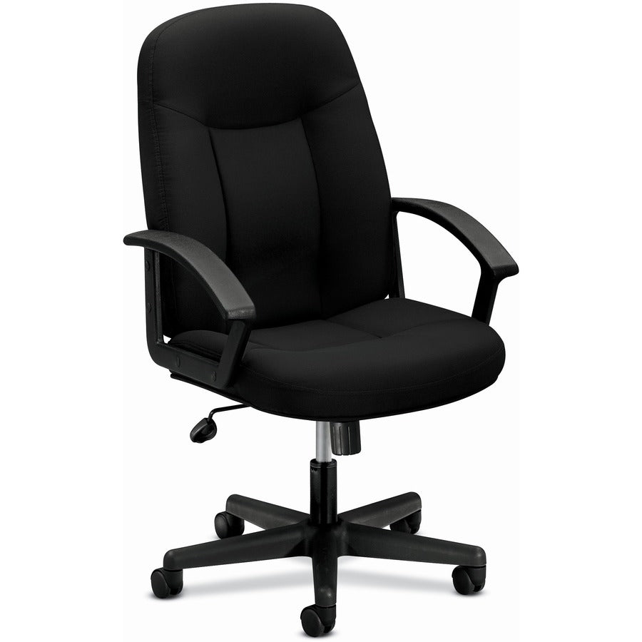 HON High-Back Executive Chair - Polyester Seat Material - Black Back Color - Polyester Back Material - Black Frame Color - High Back - 5-star Base - Armrest - 1 Each