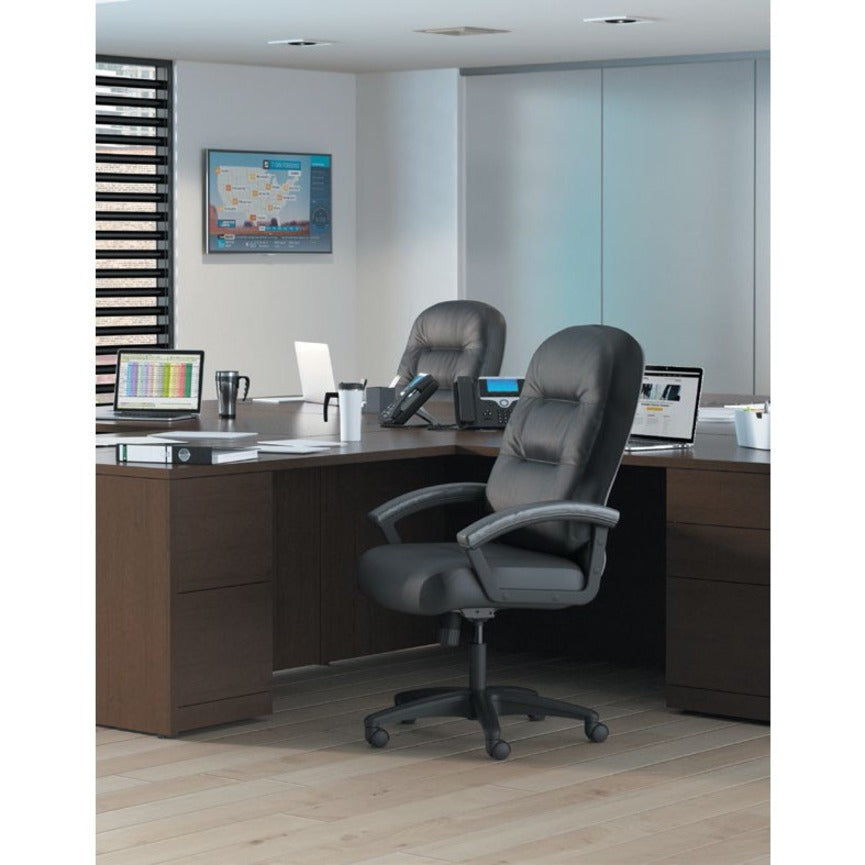HON Pillow-Soft Executive High-Back Chair - Black Seat Color - Plush Seat Material - Black Back Color - Plush Back Material - Black Frame Color - High Back - 5-star Base - Armrest - 1 Each