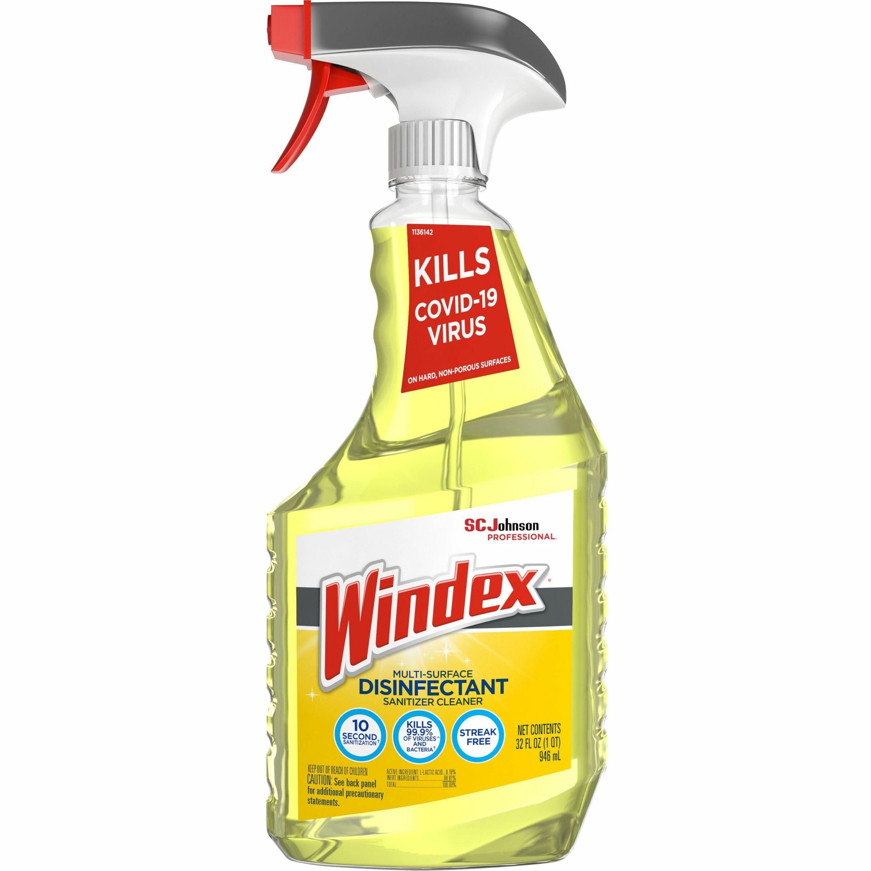 Windex&reg; Multisurface Disinfectant Spray - 32 fl oz (1 quart) - Disinfectant, Streak-free - Yellow - 1 Each
