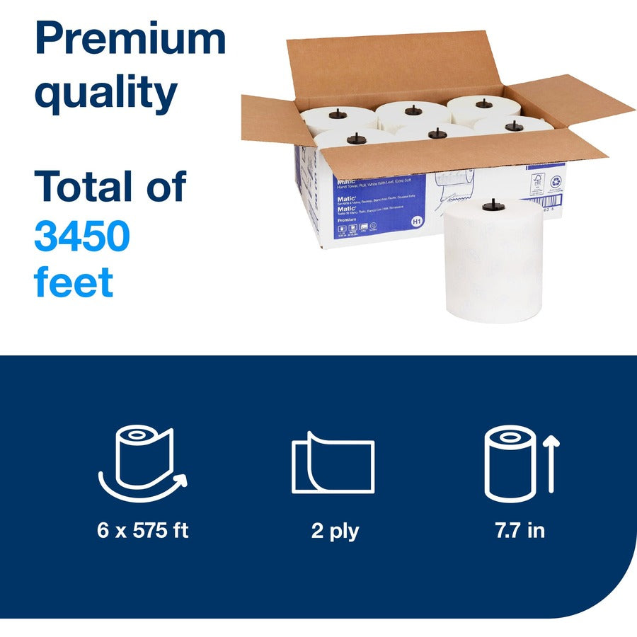 2 Ply - 7.25" Roll Diameter - 1 33/64" Core - White - 6 Roll