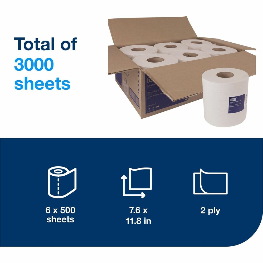 2 Ply11.82" Length - 600 Sheets/Roll - 7.80" Roll Diameter - 2 29/32" Core - White - Fiber - 6 / Carton