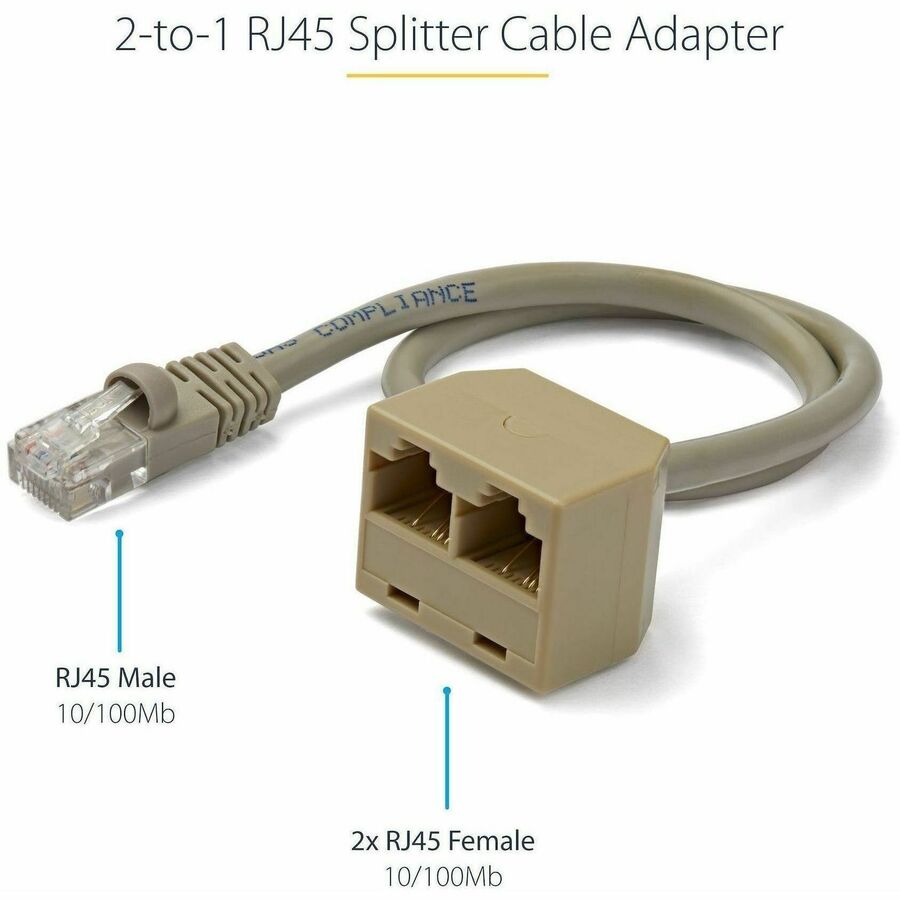StarTech.com 2-to-1 RJ45 Splitter Cable Adapter - Network splitter - RJ-45 (M) - RJ-45 (F)