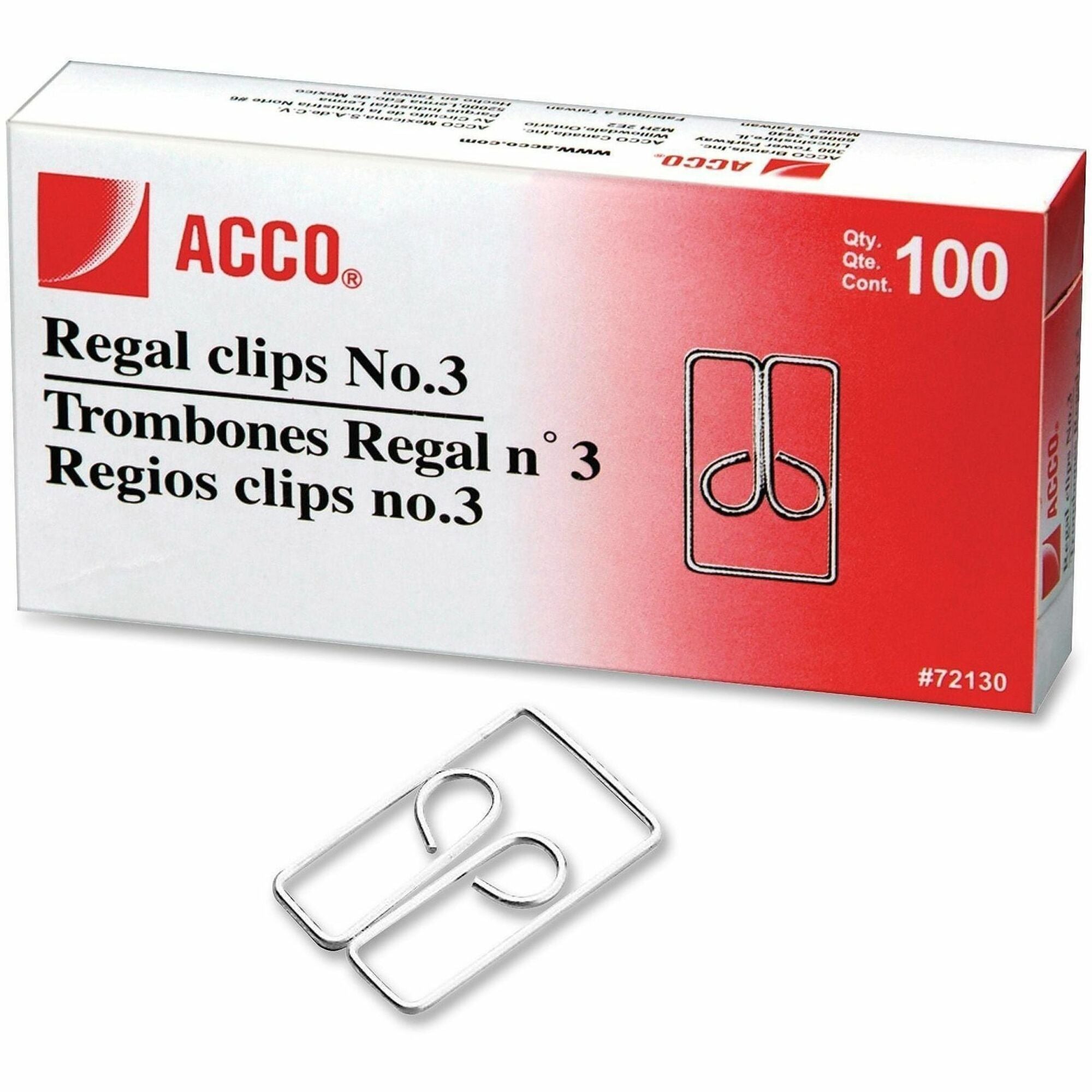 Small, Medium - No. 3 - 1" Size Capacity - for Paper, Document - Strong, Tear Resistant, Scratch Resistant - Silver - Steel - 100 / Box