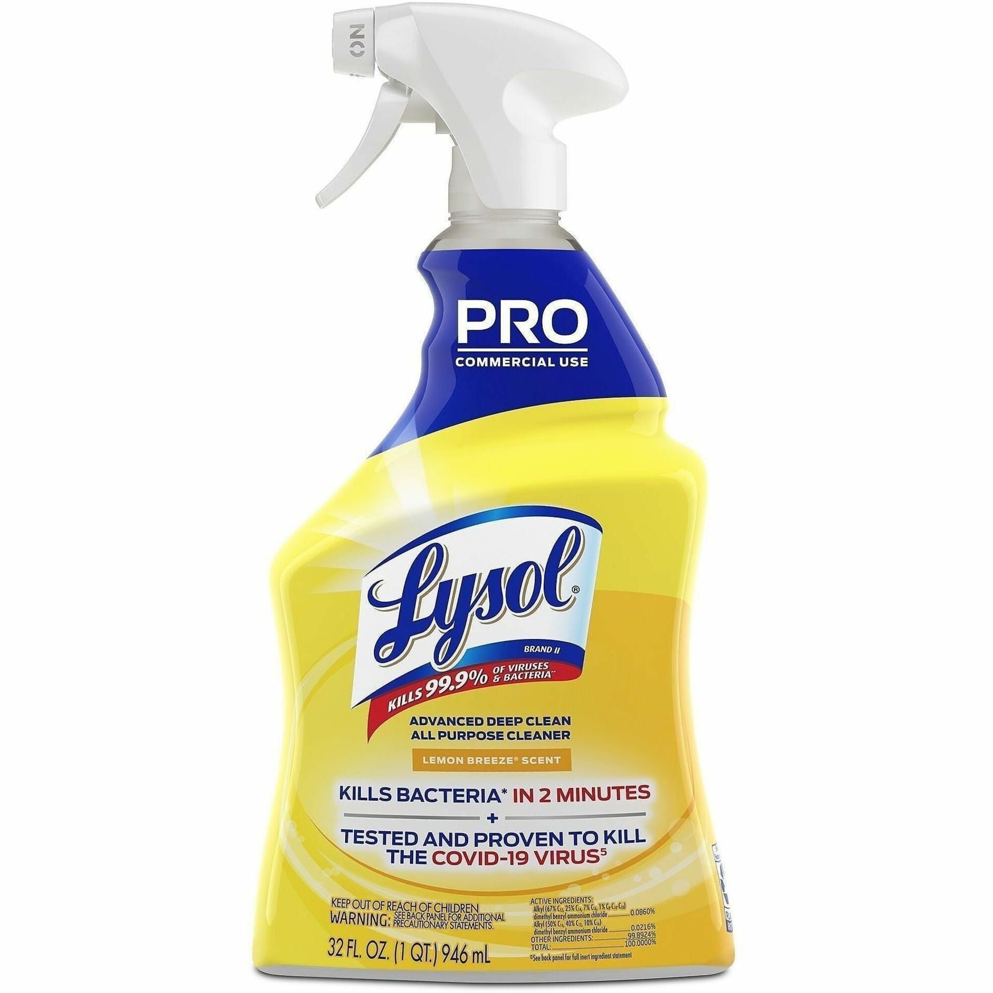 32 fl oz (1 quart) - 32 oz (2 lb) - Lemon Breeze Scent - Disinfectant - Clear Spray Bottle - 1 Each