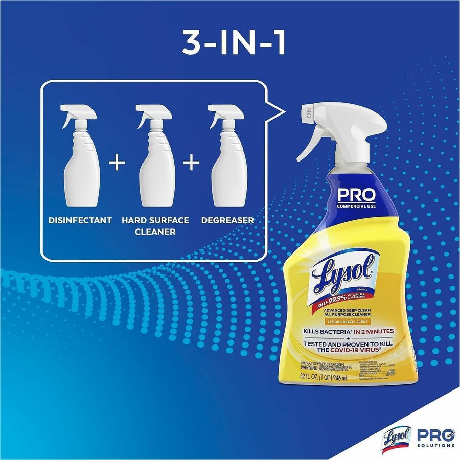 32 fl oz (1 quart) - 32 oz (2 lb) - Lemon Breeze Scent - Disinfectant - Clear Spray Bottle - 1 Each