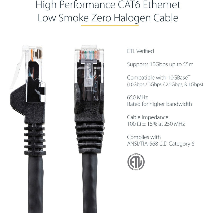 StarTech.com 15ft LSZH CAT6 Ethernet Cable - Black Snagless Patch Cord