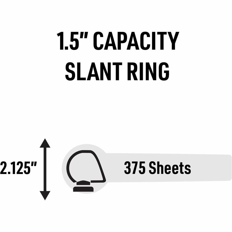 1 1/2" Binder Capacity - 8 1/2" x 11" Sheet Size - 375 Sheet Capacity - 3 Ring(s) - Fastener(s): Slant Ring - Pocket(s): 0 - Metal - Silver - Wrinkle-free - 1 Each