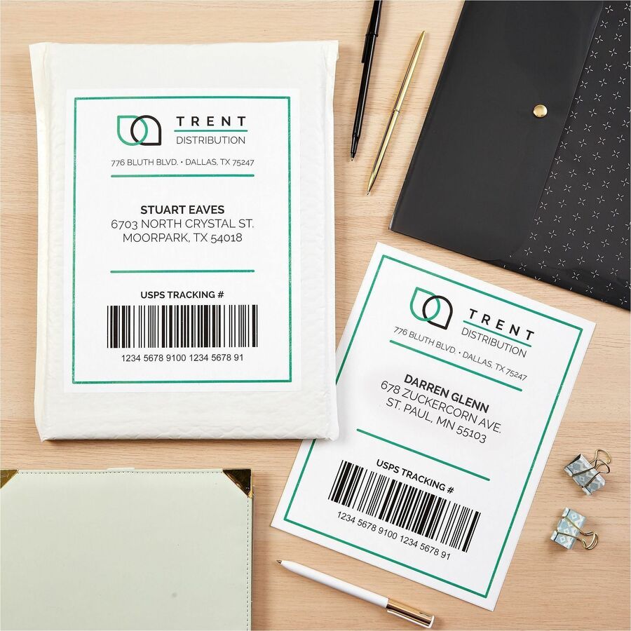 5 1/2" Width x 8 1/2" Length - Permanent Adhesive - Rectangle - Inkjet - White - Paper - Jam-free, Smudge-free, Stick & Stay - 2 / Sheet - 100 Total Sheets - 200 Total Label(s) - 200 / Pack