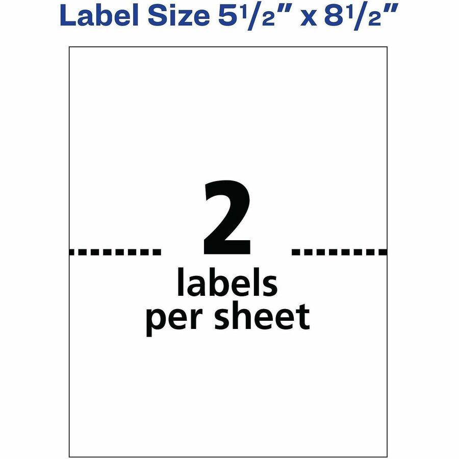 5 1/2" Width x 8 1/2" Length - Permanent Adhesive - Rectangle - Inkjet - White - Paper - Jam-free, Smudge-free, Stick & Stay - 2 / Sheet - 100 Total Sheets - 200 Total Label(s) - 200 / Pack