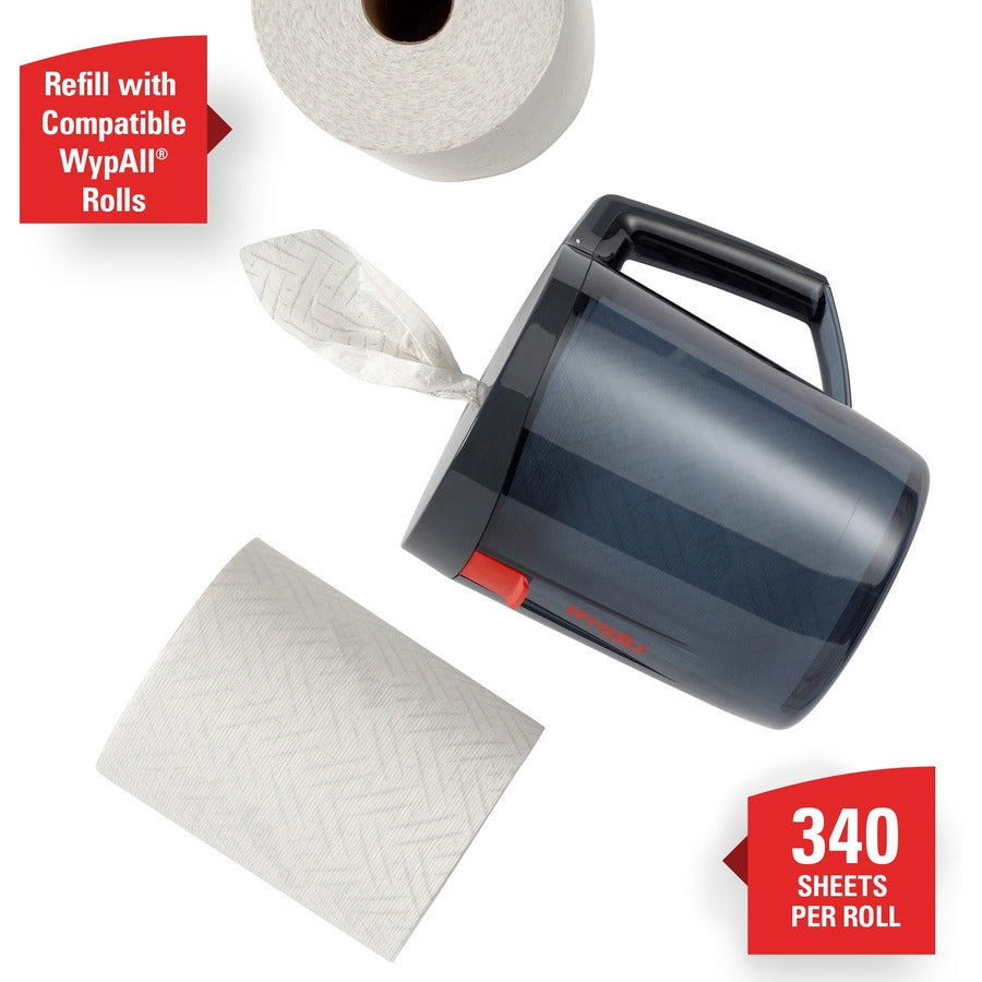 Roll, Center Pull - Plastic - Black - Hygienic, Portable, Wall Mountable, Handle - 1 Each