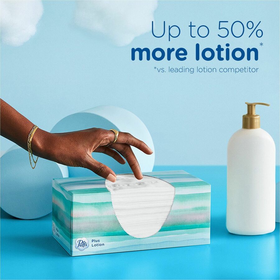 Puffs Plus Lotion Facial Tissue - 2 Ply - 8.40" Length - WhiteBox - 124/Box - 3 / Pack