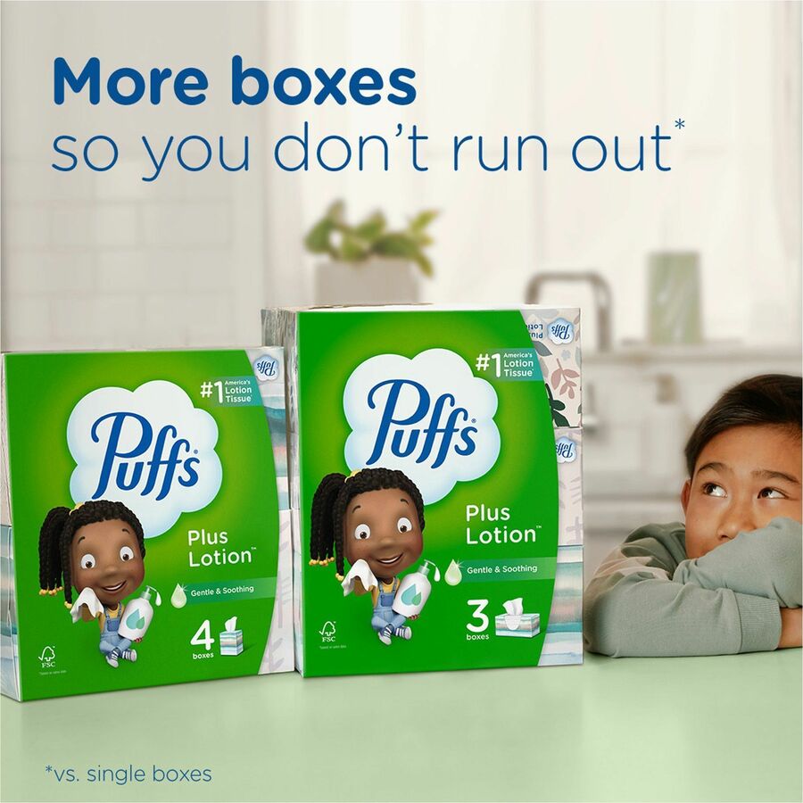 Puffs Plus Lotion Facial Tissue - 2 Ply - 8.40" Length - WhiteBox - 124/Box - 3 / Pack