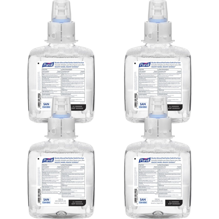 PURELL&reg; Hand Sanitizer Foam Refill - 1.27 quart - Kill Germs - School, Hand - Dye-free, Fragrance-free, Hygienic - 4 / Carton