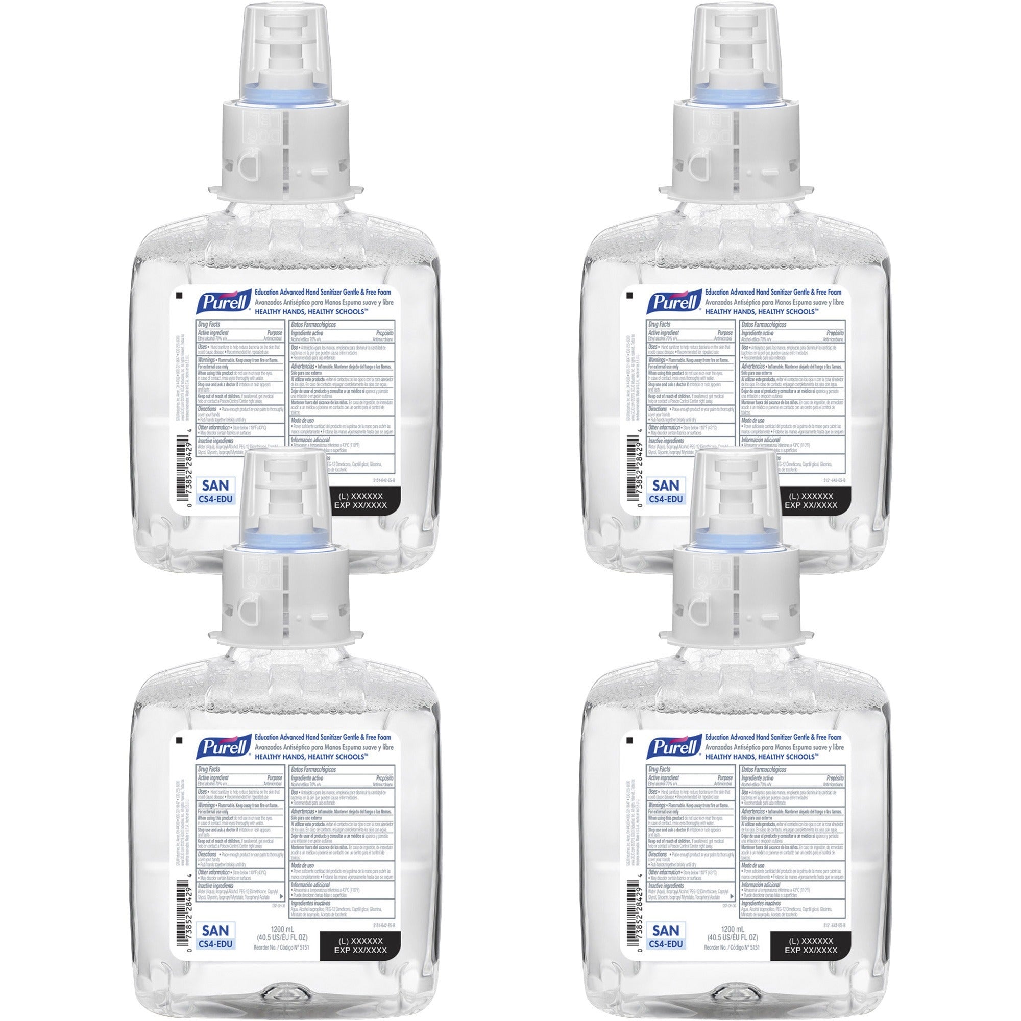 PURELL&reg; Hand Sanitizer Foam Refill - 1.27 quart - Kill Germs - School, Hand - Dye-free, Fragrance-free, Hygienic - 4 / Carton