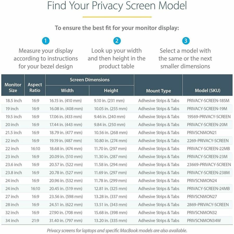 StarTech.com Privacy Screen Filter Transparent, Matte, Glossy
