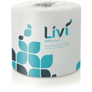 Livi VPG Select Bath Tissue - 2 Ply - 3.75" Width x 4.06" Length - 500 Sheets/Roll - 1 49/64" Core - Livi Leaf - White - Fiber - 80 / Carton