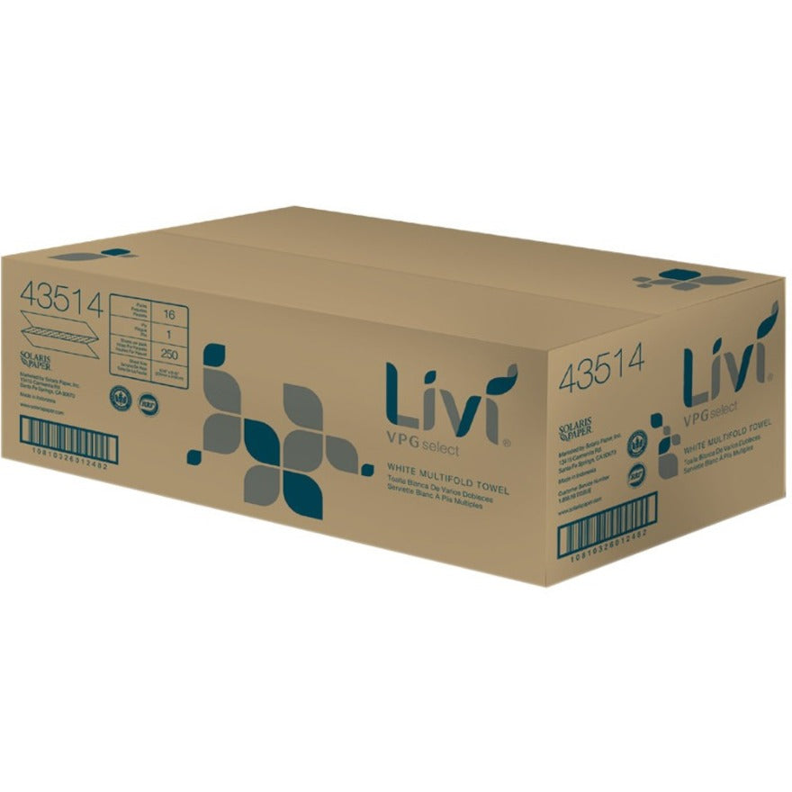 1 Ply - Multifold - 9.06" Width x 9.45" Length - Emboss Pattern - White - Virgin Fiber - 250/Pack - 16 / Carton