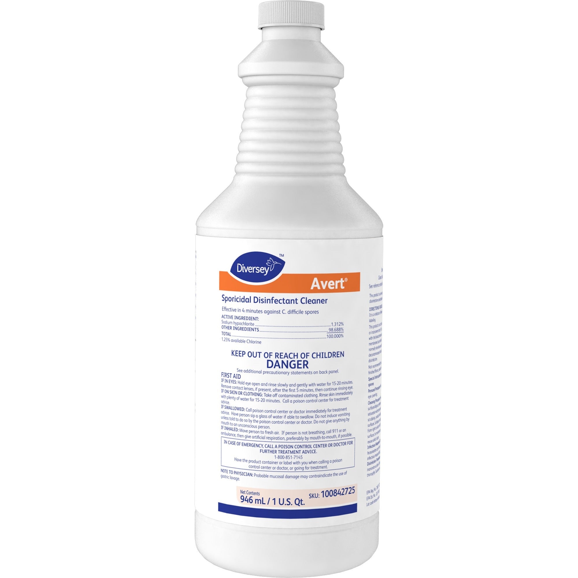 Ready-To-Use - 32 fl oz (1 quart) - Chlorine Scent - Disinfectant, Deodorize, Rinse-free - Yellow - 12 / Carton