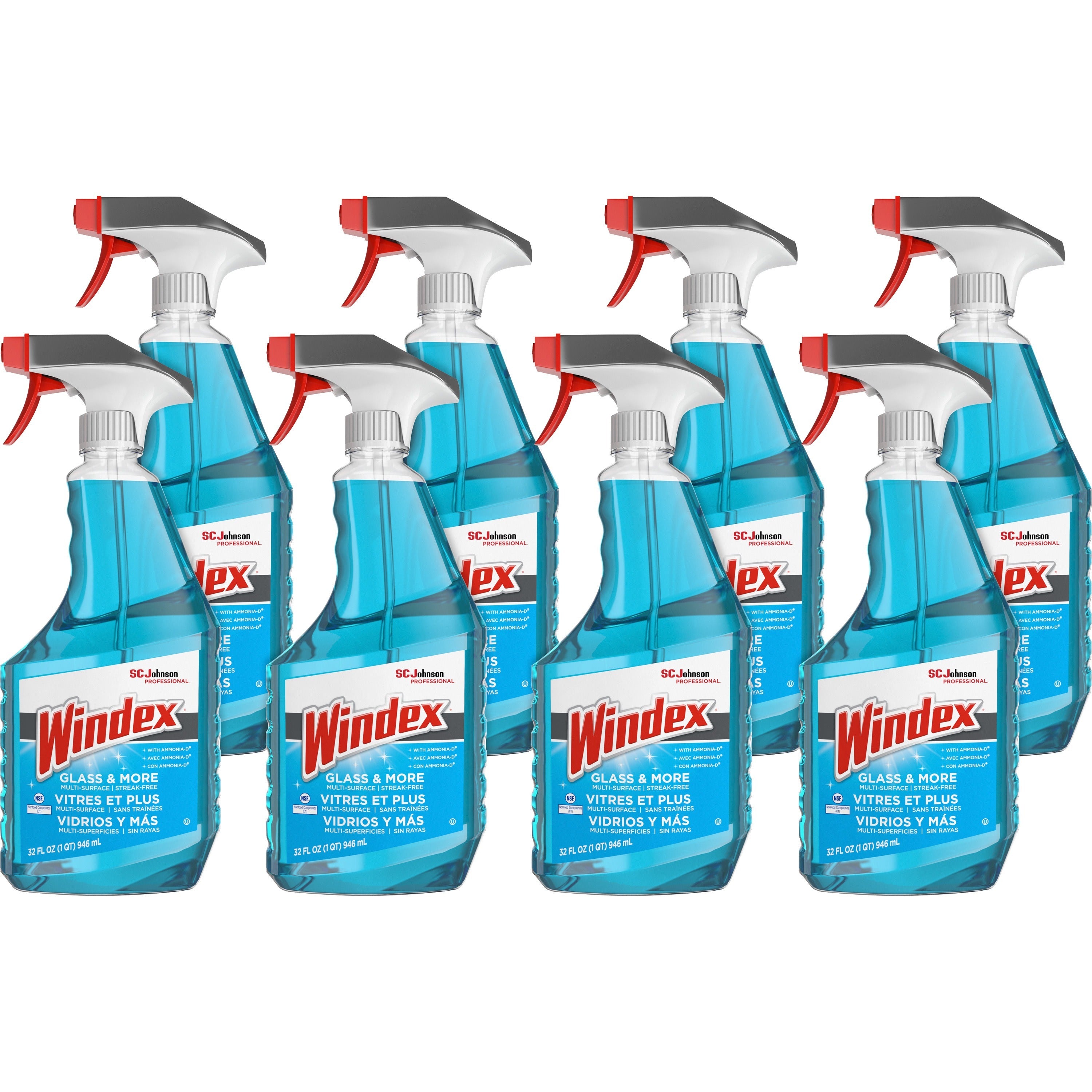 Windex&reg; Glass & More Streak-Free Cleaner - 32 fl oz (1 quart) - Streak-free, Phosphorous-free - Blue - 8 / Carton