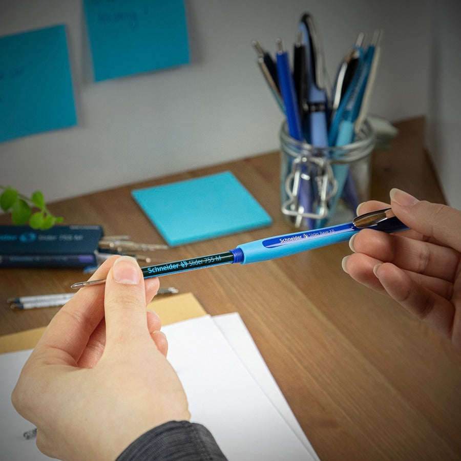 Schneider Slider Rave XB Ballpoint Pen - 1.4 mm Extra Broad Pen Point - Retractable - Black Ink - Black Rubberized, Light Blue Barrel - Stainless Steel Tip - 5 / Pack
