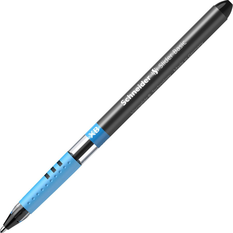 Schneider Slider Basic XB Ballpoint Pen - 1.4 mm Extra Broad Pen Point - Black Ink - Transparent Rubberized, Black, Silver Barrel - Stainless Steel Tip - 10 / Pack