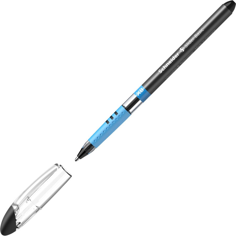 Schneider Slider Basic XB Ballpoint Pen - 1.4 mm Extra Broad Pen Point - Black Ink - Transparent Rubberized, Black, Silver Barrel - Stainless Steel Tip - 10 / Pack