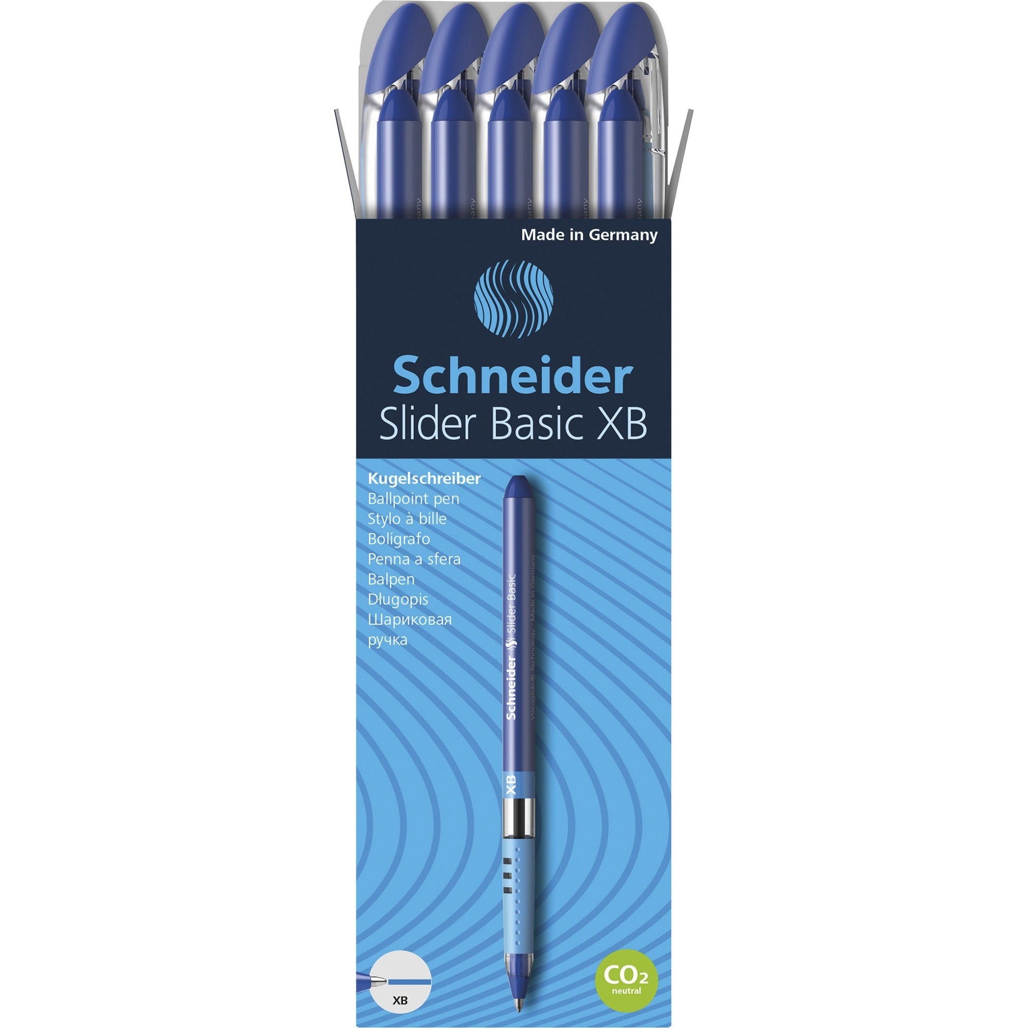 Schneider Slider Basic XB Ballpoint Pen - 1.4 mm Extra Broad Pen Point - Blue Ink - Blue Rubberized, Transparent, Silver Barrel - Stainless Steel Tip - 10 / Pack