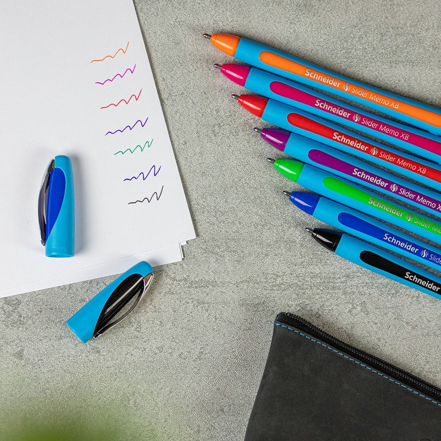 Schneider Slider Memo XB Ballpoint Pen - 1.4 mm Extra Broad Pen Point - Black Ink - Black Rubberized, Light Blue Barrel - Stainless Steel Tip - 10 / Pack