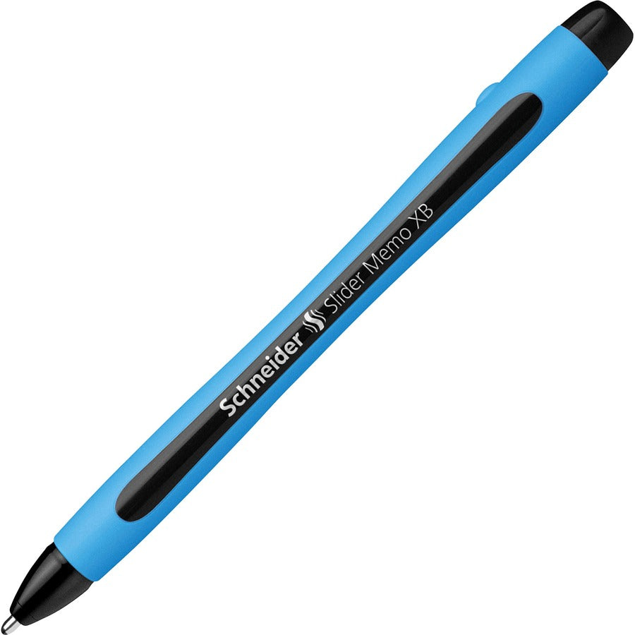 Schneider Slider Memo XB Ballpoint Pen - 1.4 mm Extra Broad Pen Point - Black Ink - Black Rubberized, Light Blue Barrel - Stainless Steel Tip - 10 / Pack