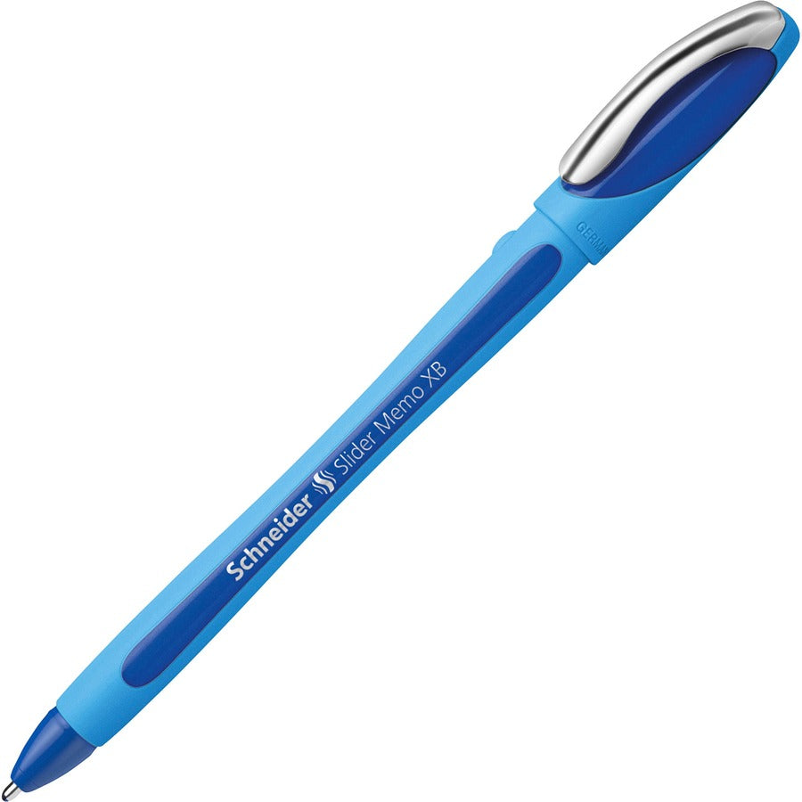 Schneider Slider Memo XB Ballpoint Pen - 1.4 mm Extra Broad Pen Point - Blue Ink - Blue Rubberized, Light Blue Barrel - Stainless Steel Tip - 10 / Pack