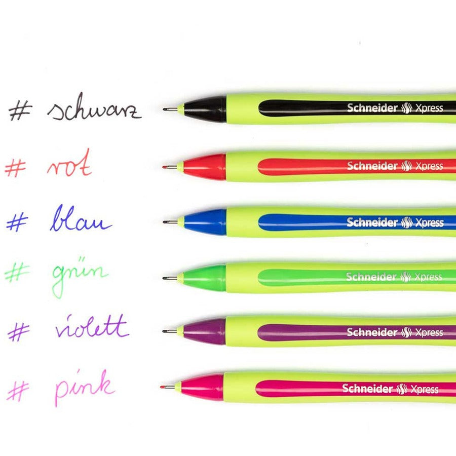 Schneider Xpress Fineliner Pen - 0.8 mm Medium Pen Point - Black Ink - Black Rubberized, Green Barrel - Stainless Steel Tip - 10 / Pack