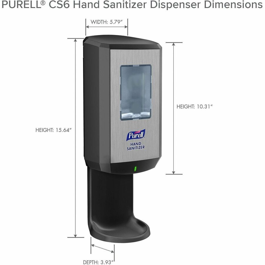 PURELL&reg; CS6 Hand Sanitizer Dispenser - Automatic - 1.27 quart Capacity - Support 4 x C Battery - Wall Mountable, Refillable, Site Window, Locking Mechanism, Touch-free - Graphite - 1 Carton