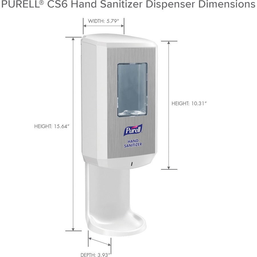 PURELL&reg; CS6 Hand Sanitizer Dispenser - Automatic - 1.27 quart Capacity - Support 4 x C Battery - Wall Mountable, Refillable, Site Window, Locking Mechanism, Touch-free - White - 1 Carton