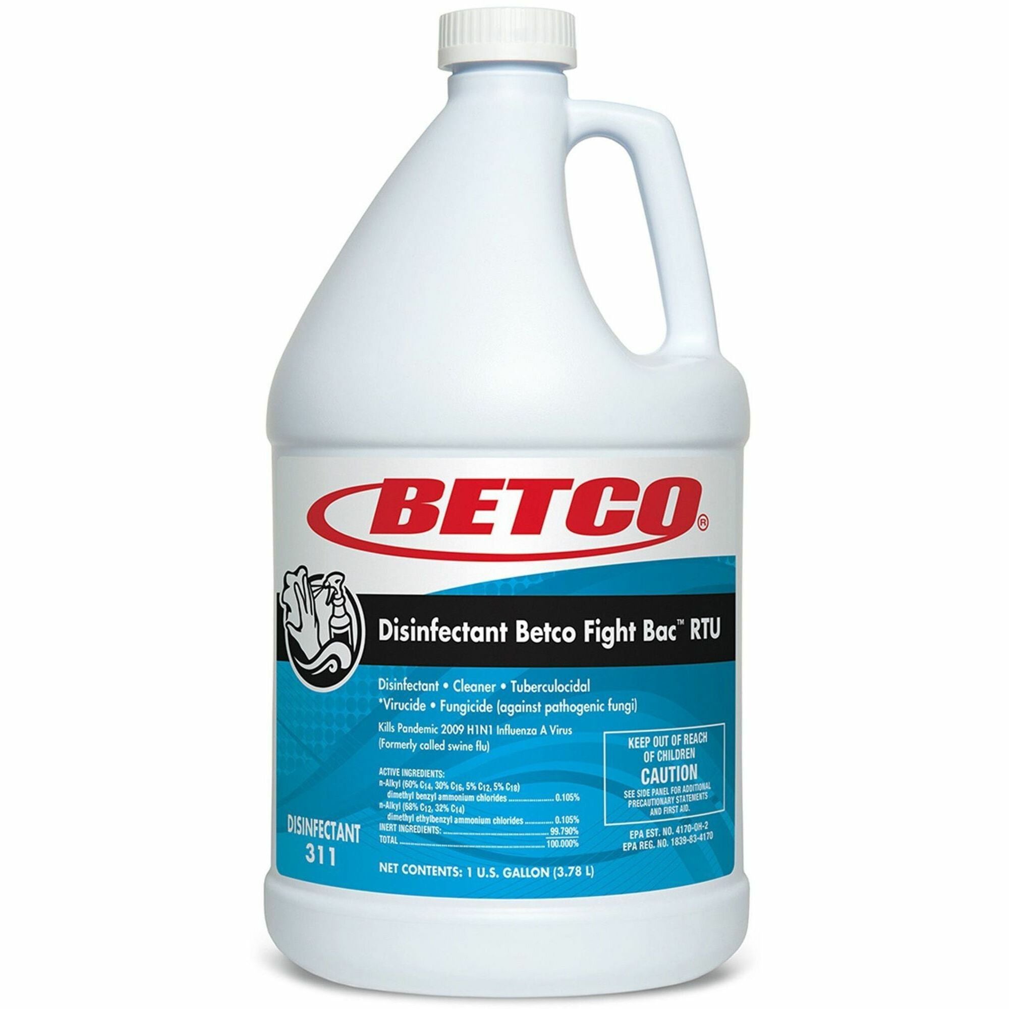 Betco Fight-Bac RTU Disinfectant Cleaner - Ready-To-Use - 128 fl oz (4 quart) - Citrus Floral Scent - Rinse-free, Anti-bacterial, Disinfectant, Quick Drying, Virucidal, Deodorize - Clear - 1 Each