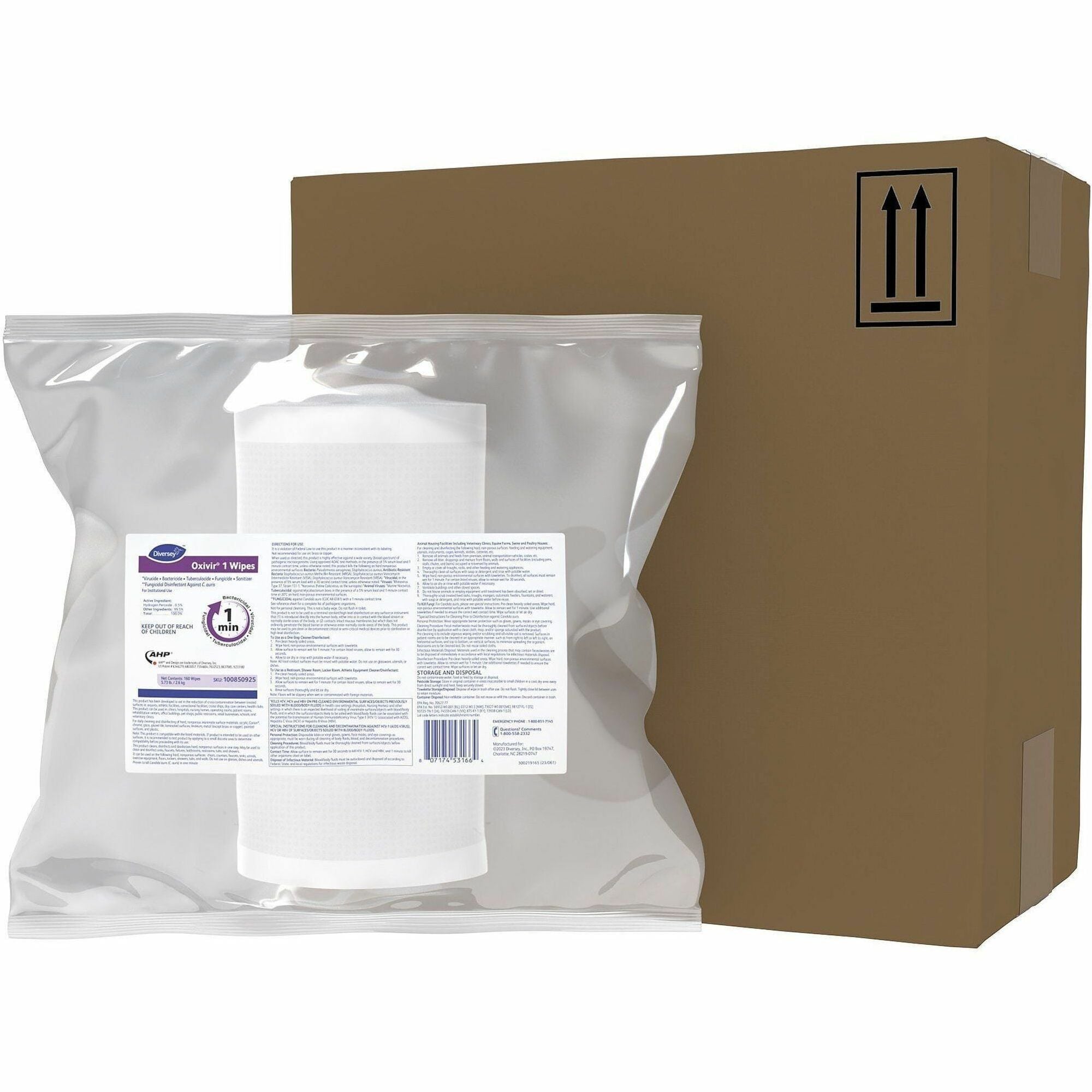Diversey Oxivir One-Step Ready-to-Use Hospital Disinfectant Cleaner Wipes, Cherry Almond Scent, Colorless, 160 Wipes per Pack