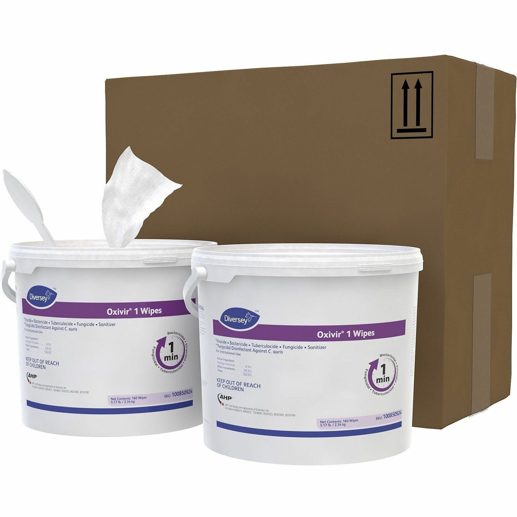 Diversey Oxivir One-Step Ready-to-Use Hospital Disinfectant Cleaner Wipes, Cherry Almond Scent, Colorless, 160 Wipes per Pack