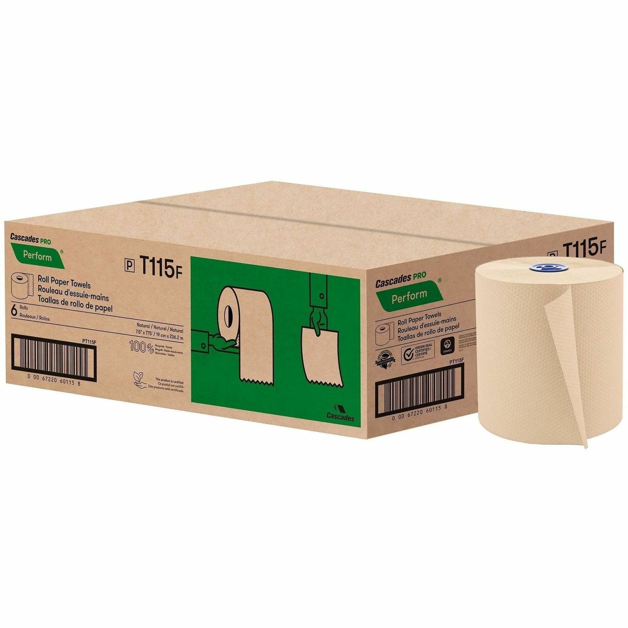 1 Ply - 7.50" Width x 775 ft Length - Natural - 6 / Pack