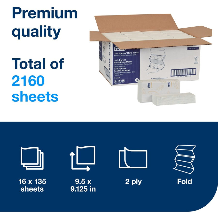 2 Ply - Multifold - 9.13" Width x 9.50" Length - White - Fiber - 135/Sleeve - 16 / Carton