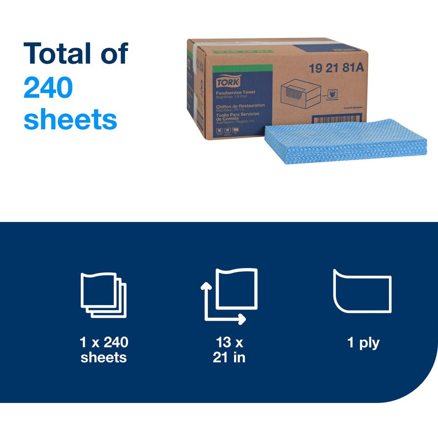 1 Ply - Quarter-fold - 13" Width x 21" Length - Blue, White - Viscose, Cotton - 240 / Box