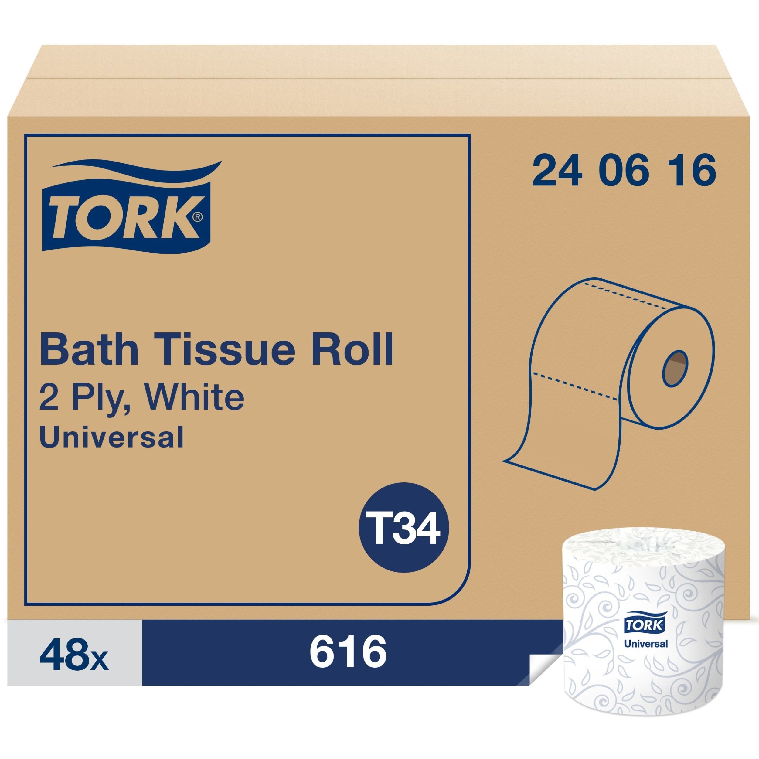 2 Ply4" Length - 616 Sheets/Roll - 5" Roll Diameter - Leaf and Stitch embossing - White - Fiber - 48 / Carton